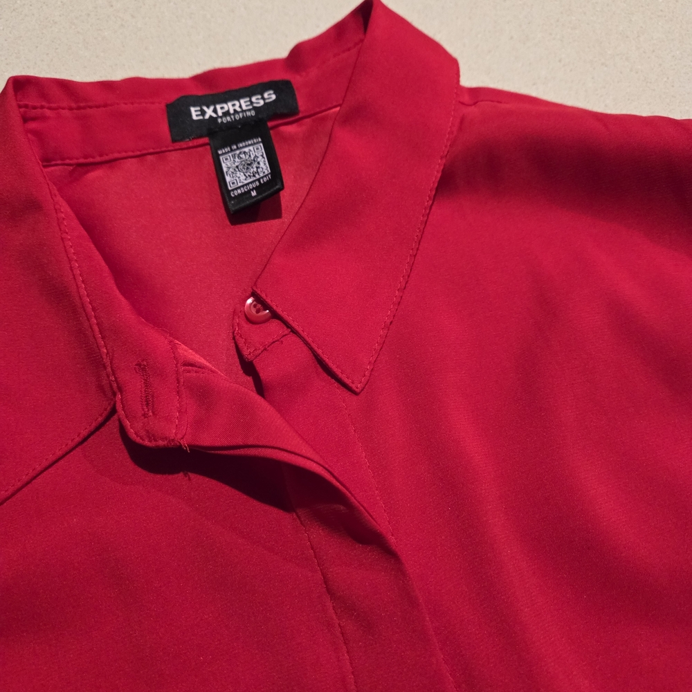 Express Red Button-Up Blouse